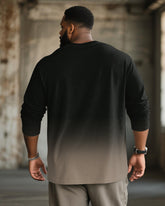 Big & Tall Men's Black Khakis Gradient Lightning Pattern Long Sleeve T-shirt